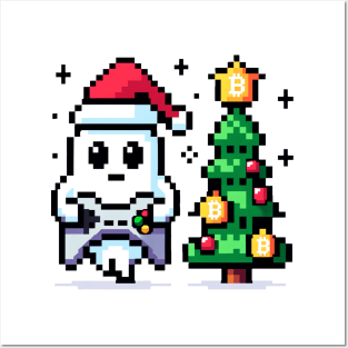 8-Bit Gamer Christmas Ghost - Festive Pixel Art Posters and Art